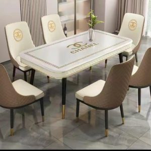 Channel Marble Dinning Set with 6 Chairs