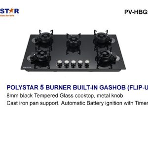 Polystar 5 Burners Built-in Gas Cooker (Flip Up)